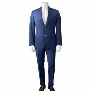 Indochino Mens Blue Classic Blazer Coat Straight Trousers Dress Pants Suit Set M